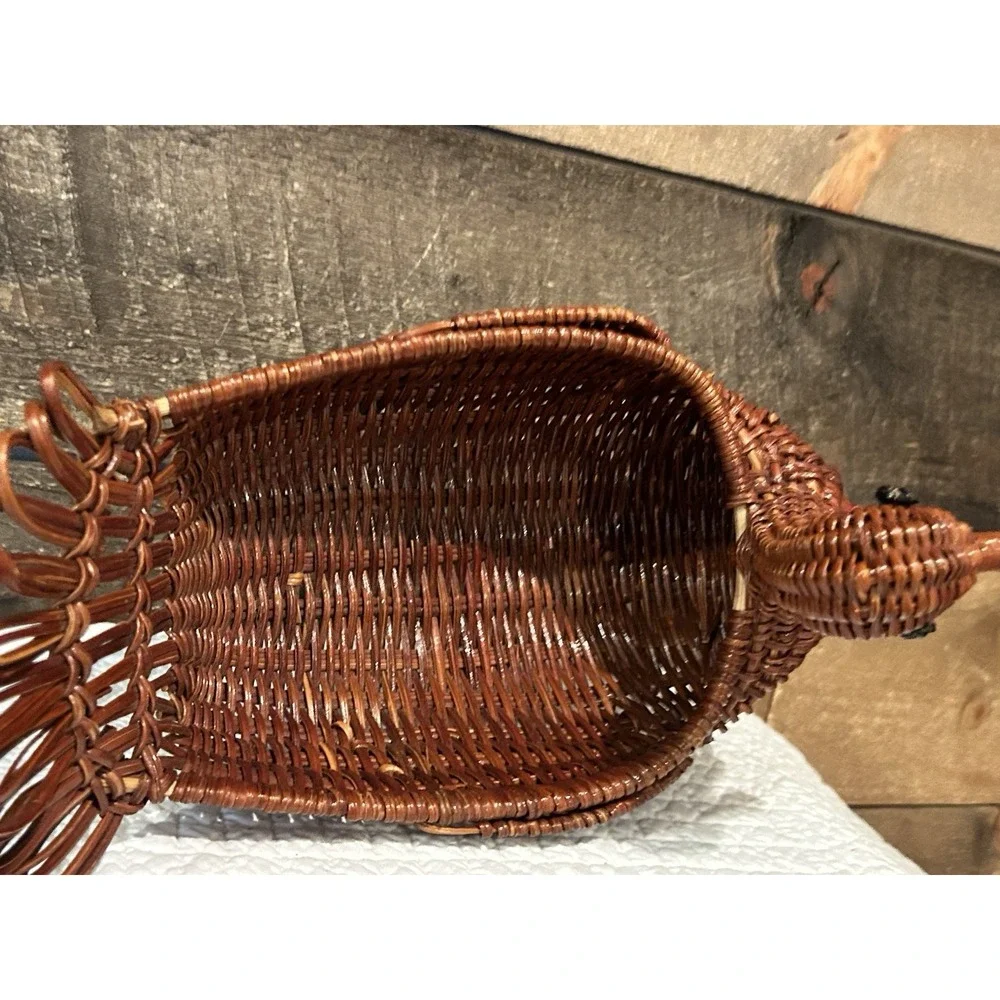 Vtg Woven Wicker Rattan Thanksgiving Turkey Basket Fall Centerpiece Brown Holidy